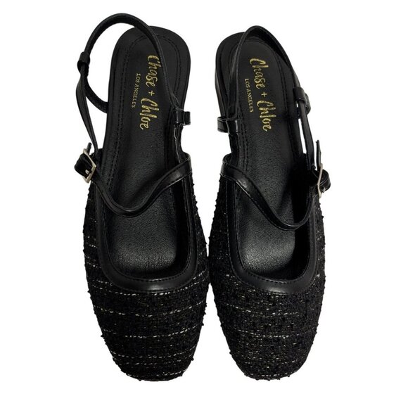 CHASE + CHLOE / Enki-1 / Black / Glitter/ Slingback Flats - Picture 2 of 6